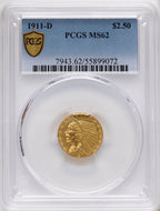 1911-D $2.50 Indian Quarter Eagle PCGS MS62