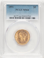 1891 $5 Liberty Half Eagle PCGS MS64 (777398041)