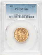 1891 $5 Liberty Half Eagle PCGS MS64 (777398042)