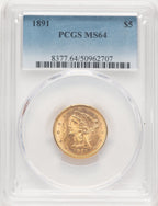1891 $5 Liberty Half Eagle PCGS MS64 (777398044)
