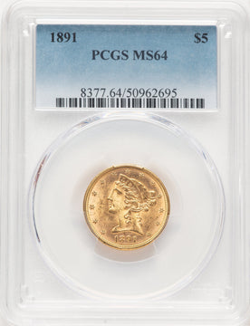 1891 $5 Liberty Half Eagle PCGS MS64 (777398046)
