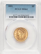 1891 $5 Liberty Half Eagle PCGS MS64 (777398046)
