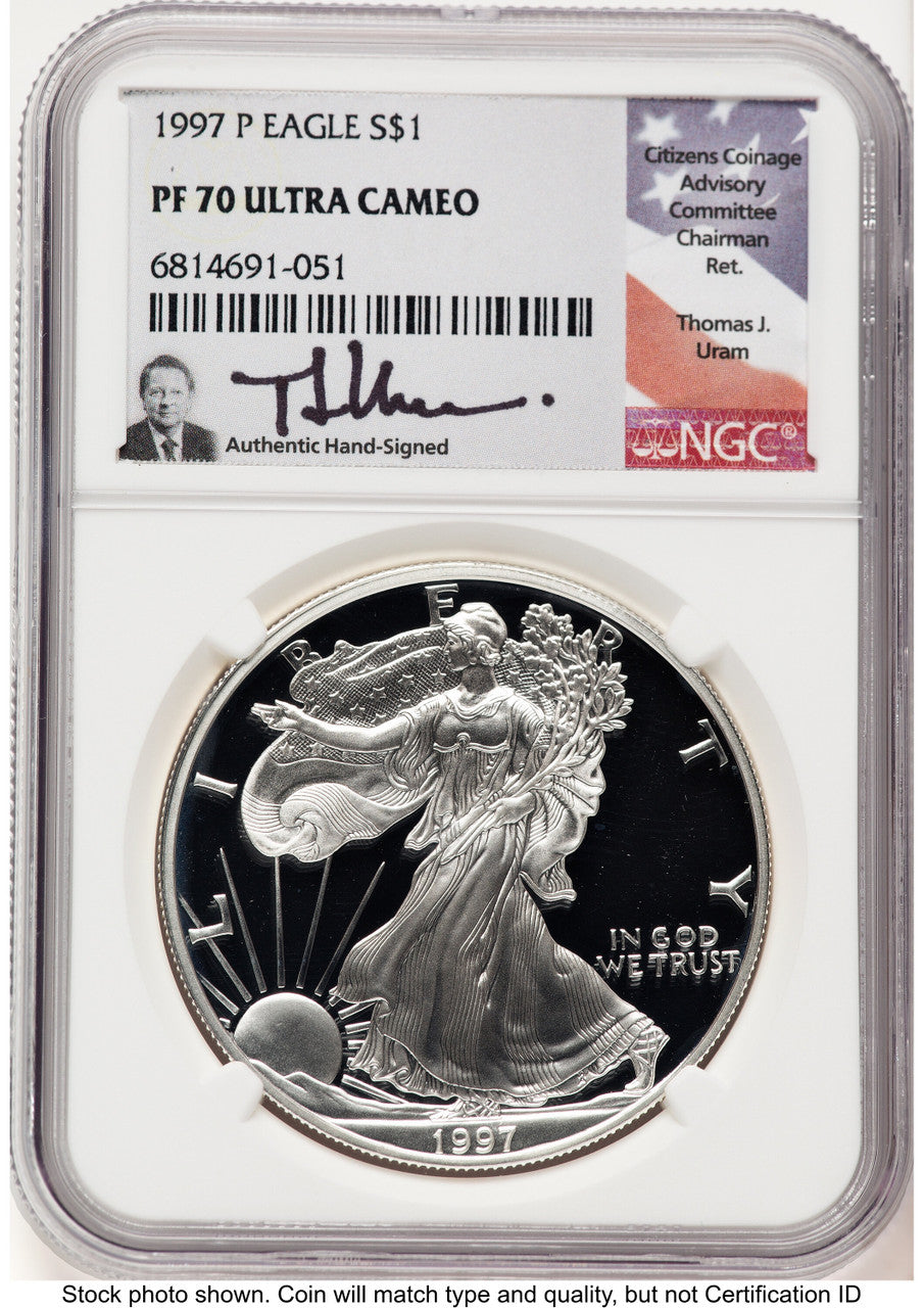 1997-P Proof Silver Eagle 1 oz Thomas Uram NGC PF70 (777402011)