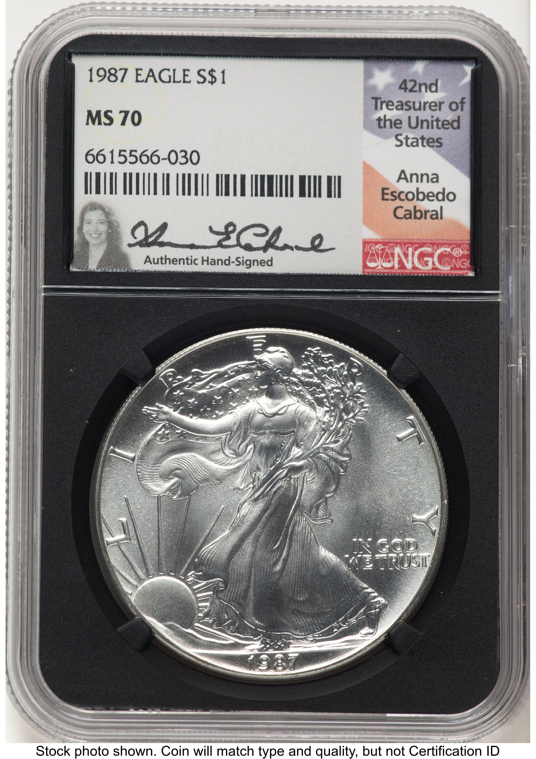 1987 Silver Eagle Anna Cabral NGC MS70