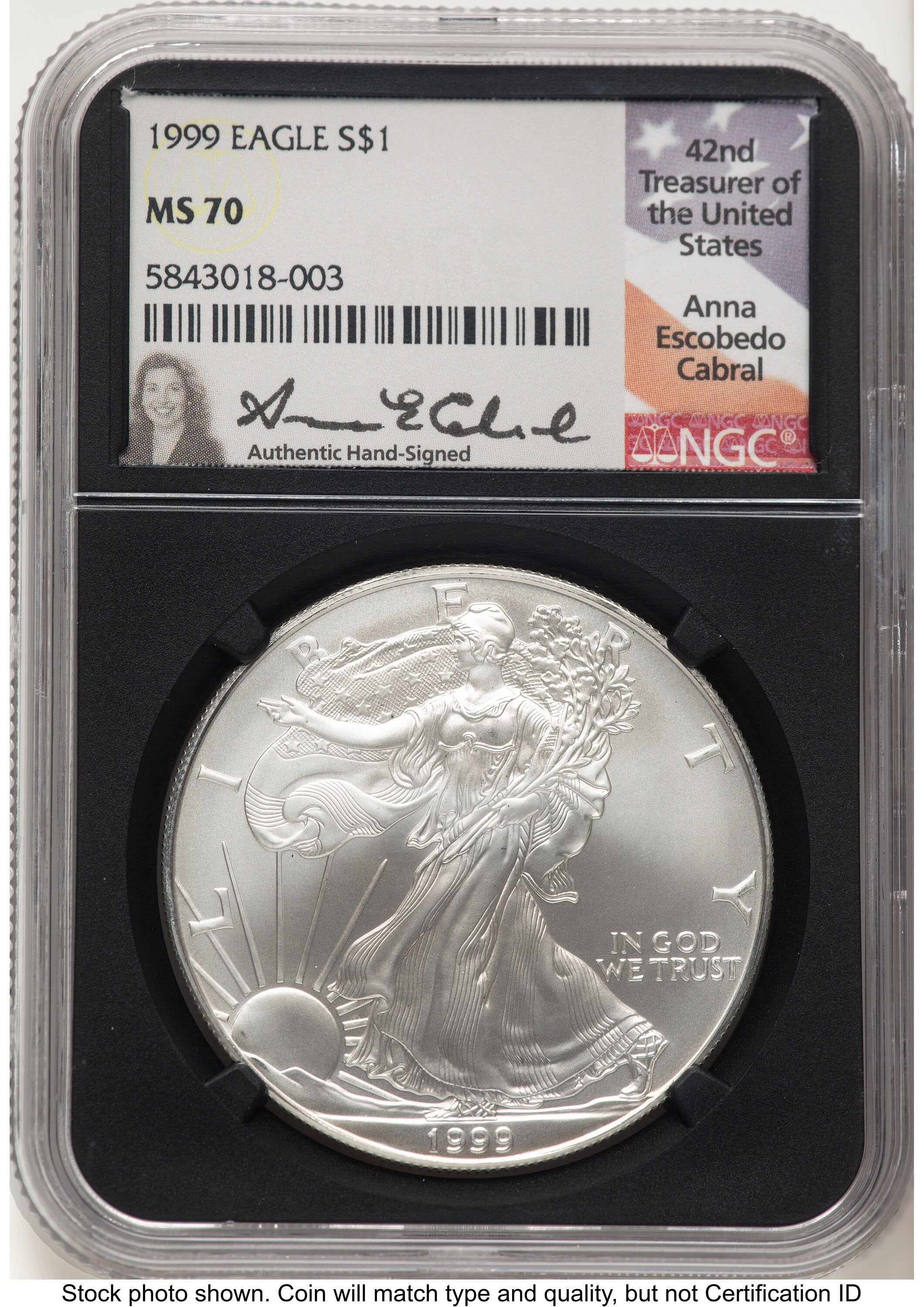 1999 Silver Eagle Anna Cabral NGC MS70
