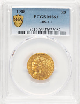 1908 $5 Indian Indian Half Eagle PCGS MS63 (777404001)
