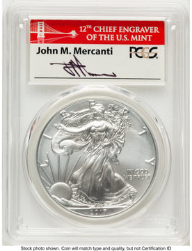 2017-W Burnished Silver Eagle 1 oz FS John Bridge PCGS MS70 Mercanti