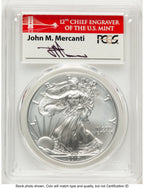 2017-W Burnished Silver Eagle 1 oz FS John Bridge PCGS MS70 Mercanti