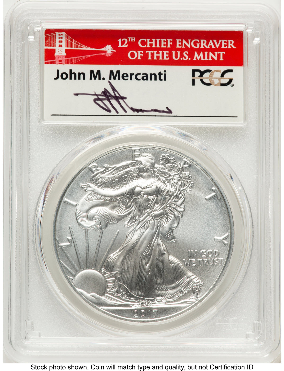 2017-W Burnished Silver Eagle 1 oz FS John Bridge PCGS MS70 Mercanti