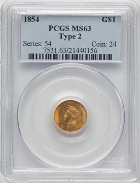 1854 G$1 Type Two Gold Dollar PCGS MS63 (777420004)