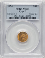 1854 G$1 Type Two Gold Dollar PCGS MS63 (777420004)