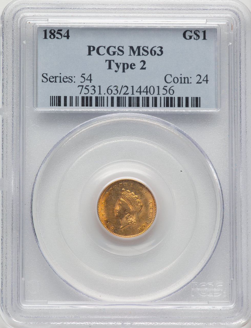 1854 G$1 Type Two Gold Dollar PCGS MS63 (777420004)