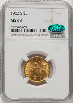 1902-S $5 CAC Liberty Half Eagle NGC MS63