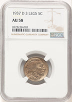 1937-D 5C Three-Legged FS-901 Buffalo Nickel NGC AU58 (777423008)