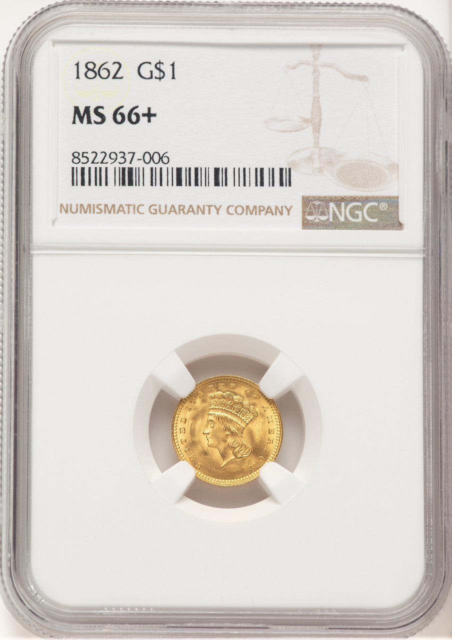 1862 G$1 Gold Dollar NGC MS66+
