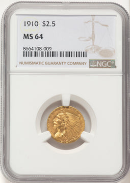 1910 $2.50 Indian Quarter Eagle NGC MS64