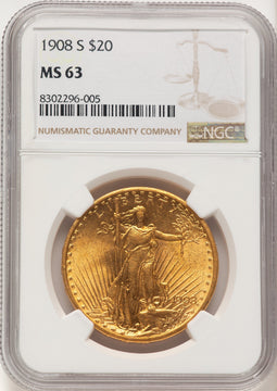 1908-S $20 Saint-Gaudens Double Eagle NGC MS63