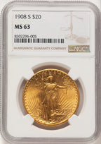 1908-S $20 Saint-Gaudens Double Eagle NGC MS63