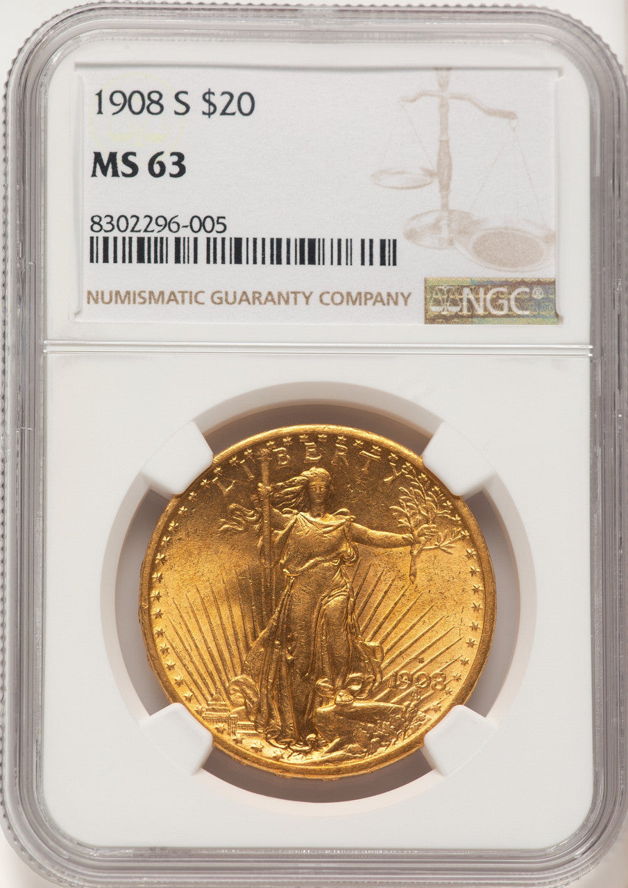 1908-S $20 Saint-Gaudens Double Eagle NGC MS63