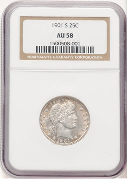 1901-S 25C Barber Quarter NGC AU58