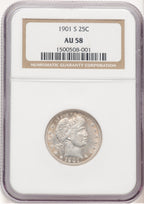 1901-S 25C Barber Quarter NGC AU58