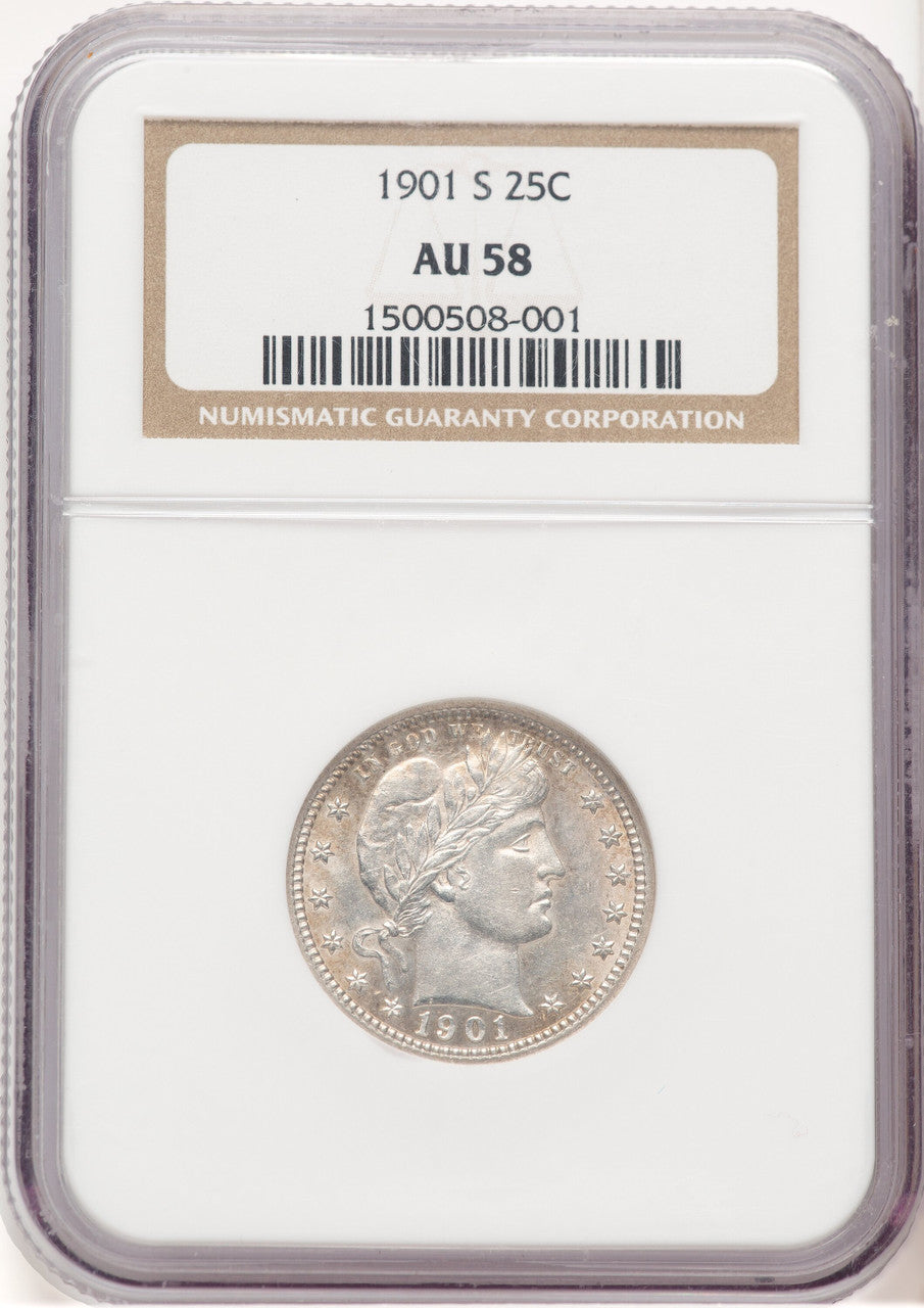 1901-S 25C Barber Quarter NGC AU58