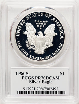1986-S Proof Silver Eagle 1 oz David Hall PCGS PR70