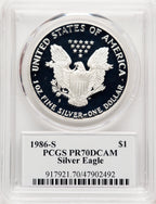 1986-S Proof Silver Eagle 1 oz David Hall PCGS PR70