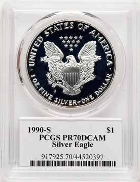 1990-S Proof Silver Eagle 1 oz David Hall PCGS PR70