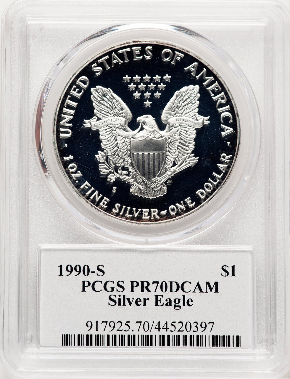 1990-S Proof Silver Eagle 1 oz David Hall PCGS PR70
