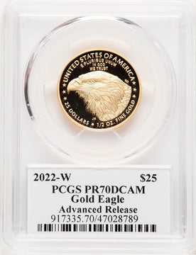 2022-W Proof Gold Eagle 1/2 oz AR David Hall PCGS MS70