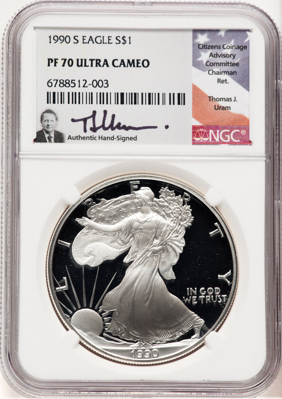 1990-S Proof Silver Eagle 1 oz Thomas Uram NGC PF70