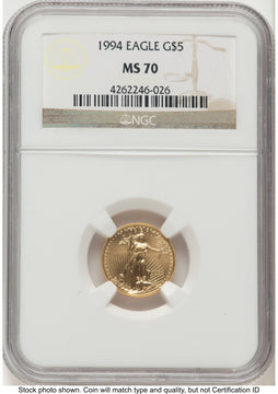 1994 Gold Eagle 1/10 oz Brown Label NGC MS70