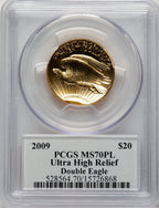 2009 G$20 Ultra High Relief PL Saint Gaudens Label PCGS MS70