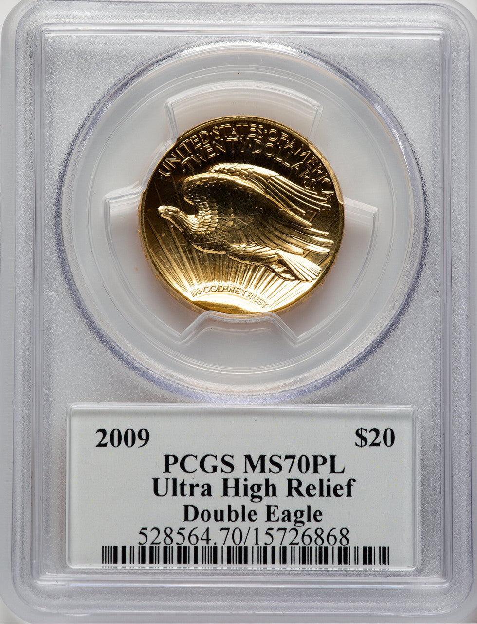 2009 G$20 Ultra High Relief PL Saint Gaudens Label PCGS MS70