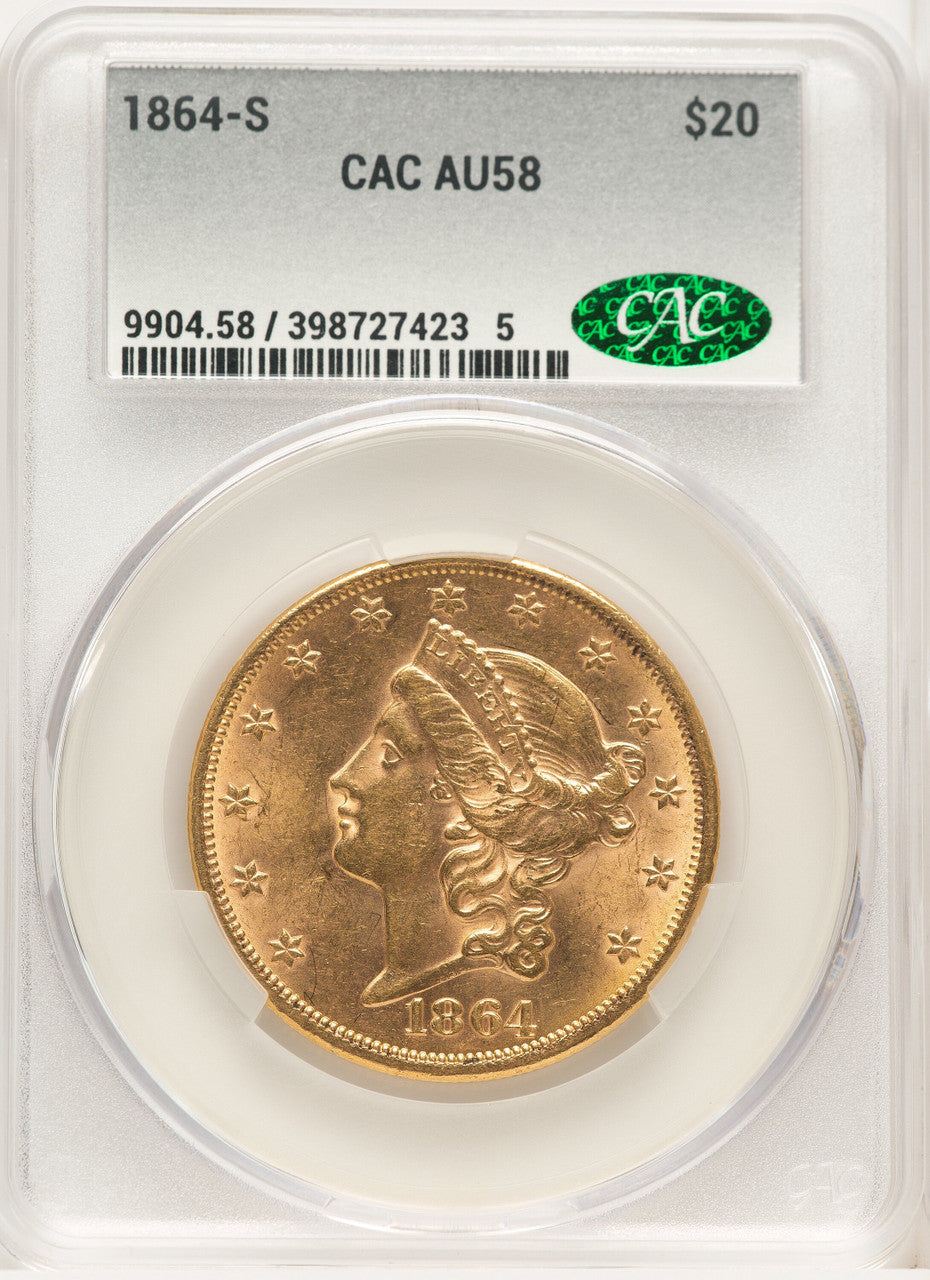 1864-S $20 Liberty Double Eagle CACG AU58