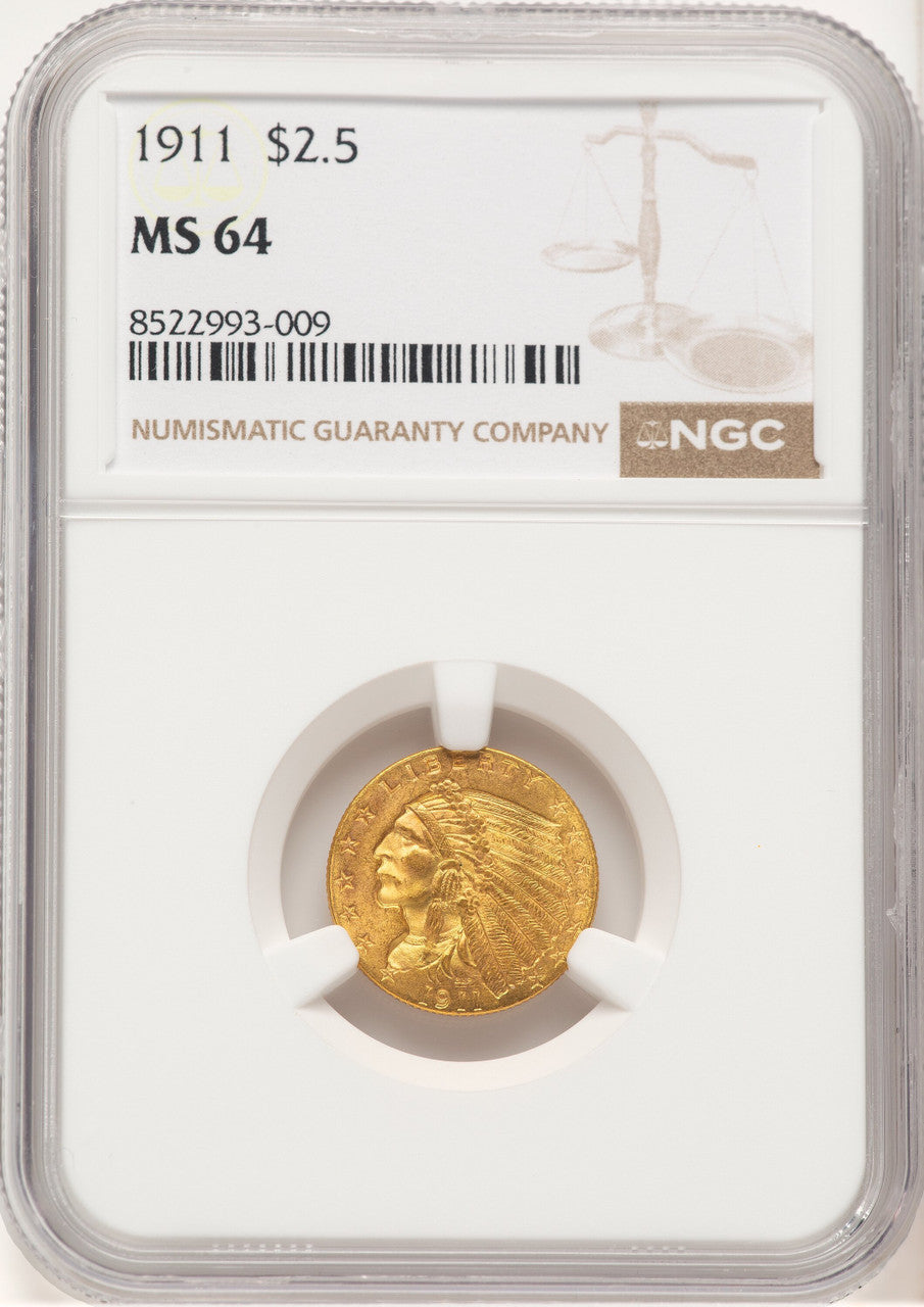 1911 $2.50 Indian Quarter Eagle NGC MS64 (777486011)
