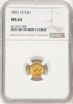 1851-O G$1 Gold Dollar NGC MS64