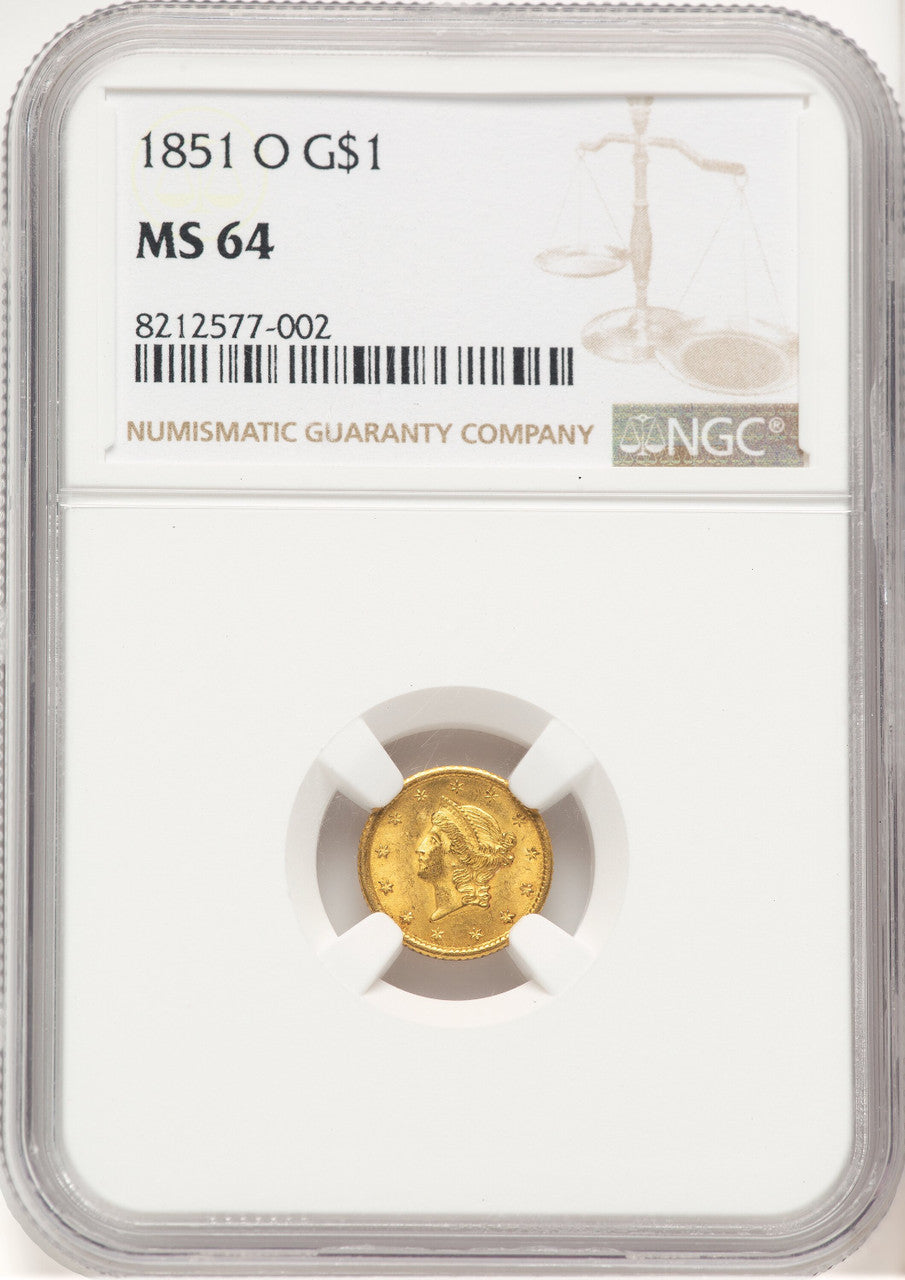 1851-O G$1 Gold Dollar NGC MS64