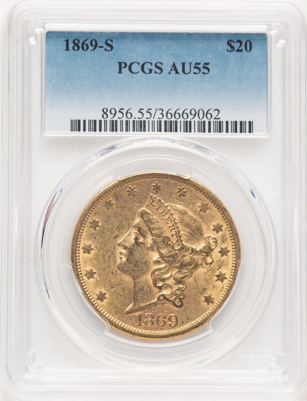 1869-S $20 Liberty Double Eagle PCGS AU55