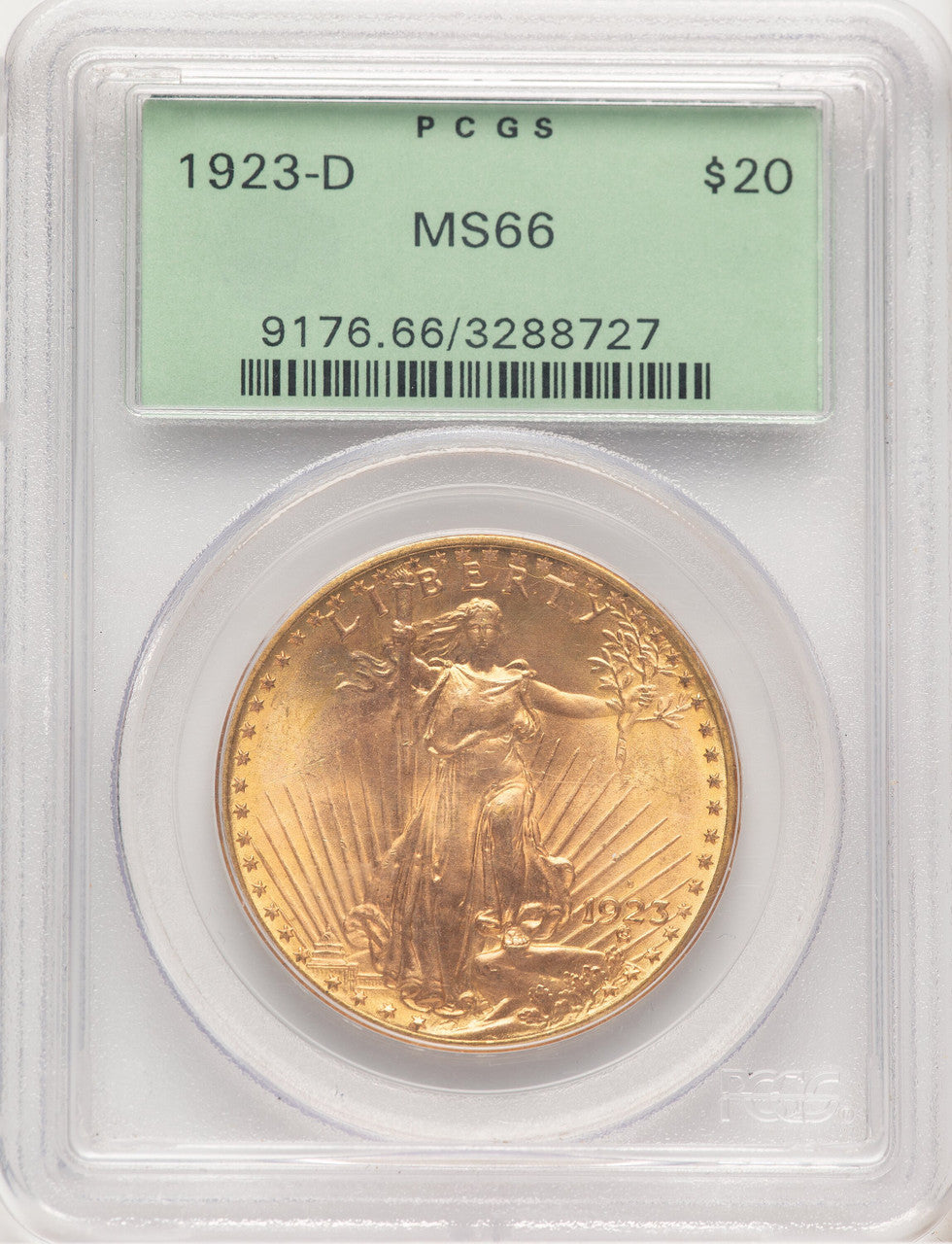 1923-D $20 Saint-Gaudens Double Eagle PCGS MS66