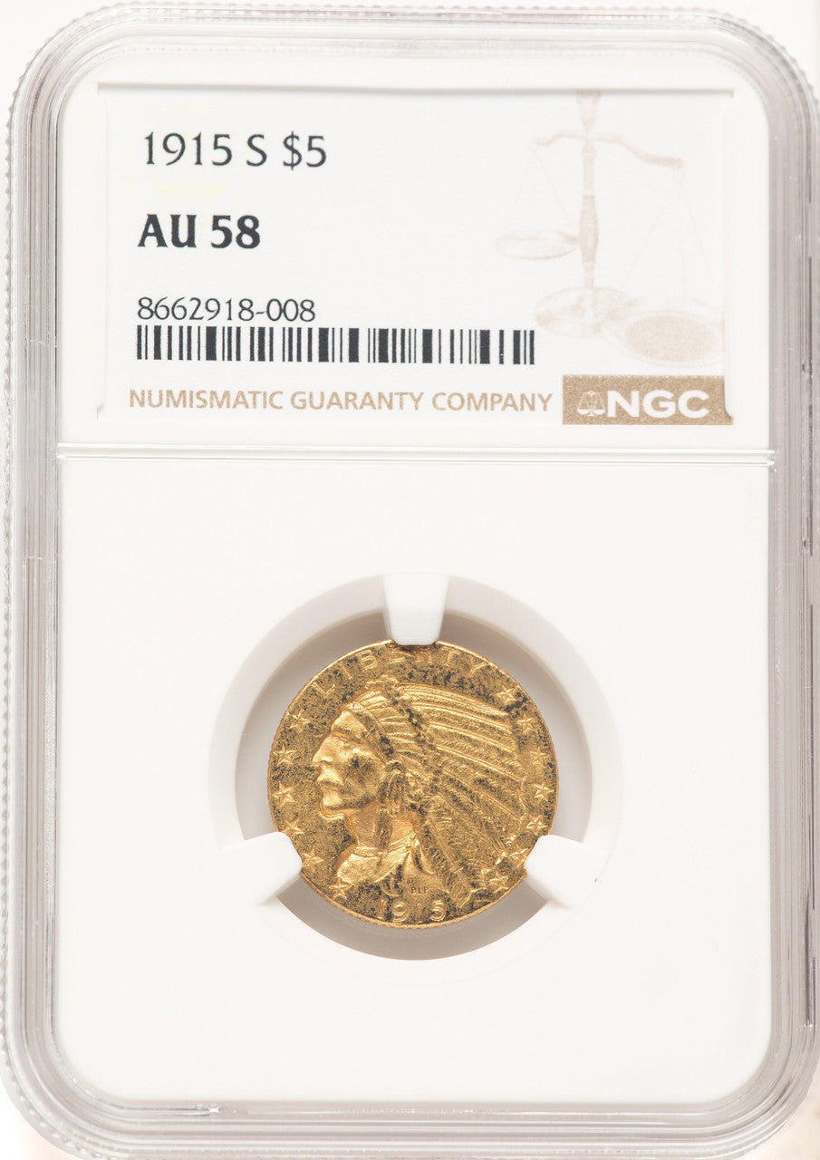 1915-S $5 Indian Half Eagle NGC AU58 (777493007)
