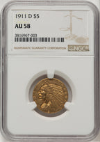 1911-D $5 Indian Half Eagle NGC AU58 (777498002)