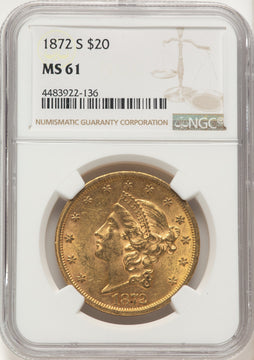 1872-S $20 Liberty Double Eagle NGC MS61