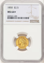 1850 $2.50 Liberty Quarter Eagle NGC MS64+
