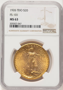 1926 $20 Tripled Die Obverse FS-101 Saint-Gaudens Double Eagle NGC MS63