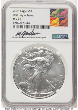 2023 Silver Eagle FDI Michael Gaudioso Eagle Art NGC MS70