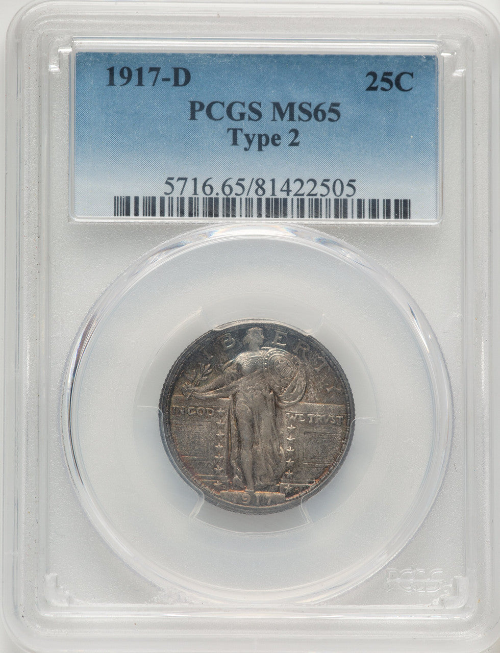 1917-D Type Two Standing Liberty Quarter PCGS MS65