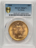1908 $20 NO MOTTO Saint-Gaudens Double Eagle PCGS MS67+