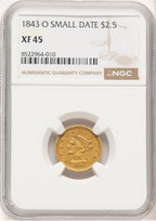 1843-O $2.50 Small Date Crosslet 4 Liberty Quarter Eagle NGC XF45